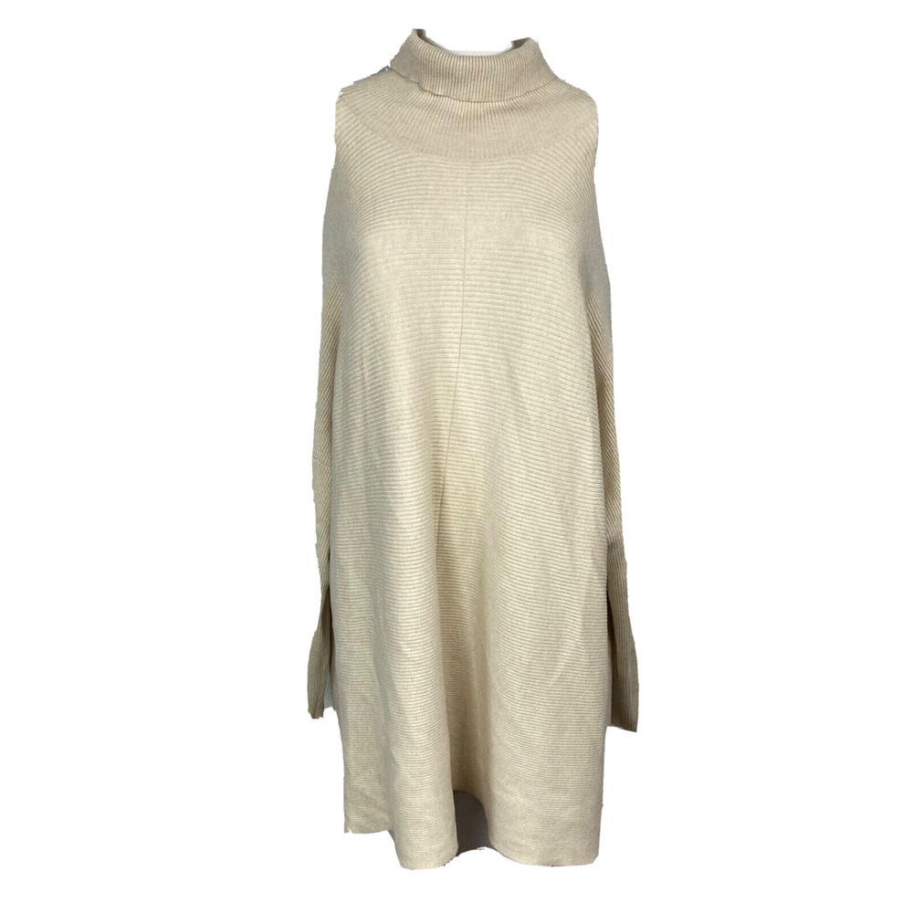 Cupio Sweater Womens Sz XL Beige Ribbed Knit Turtleneck‎ Tunic Stretch Relaxed